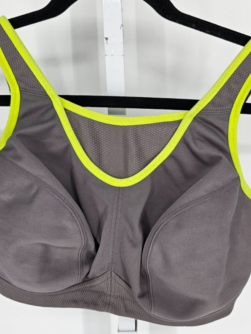Glamorise Womens Sz 36F Full Figure Sports Bra Gray w/ Lime Trim Style 1066